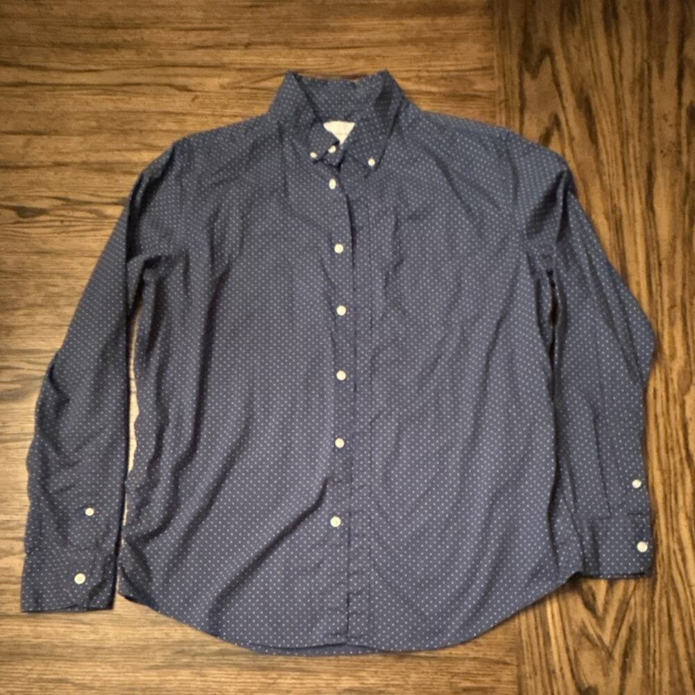 American Eagle Men's Blue White Polka Dot Cotton Button-Down Shirt L Long Sleeve